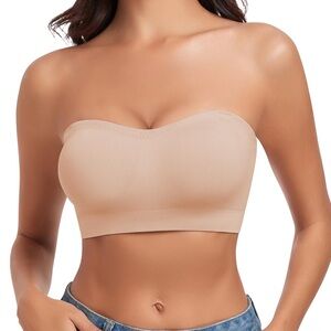 WOWENY Strapless Wireless Bandeau Bralette Women’s Size S Beige Padded Non Slip